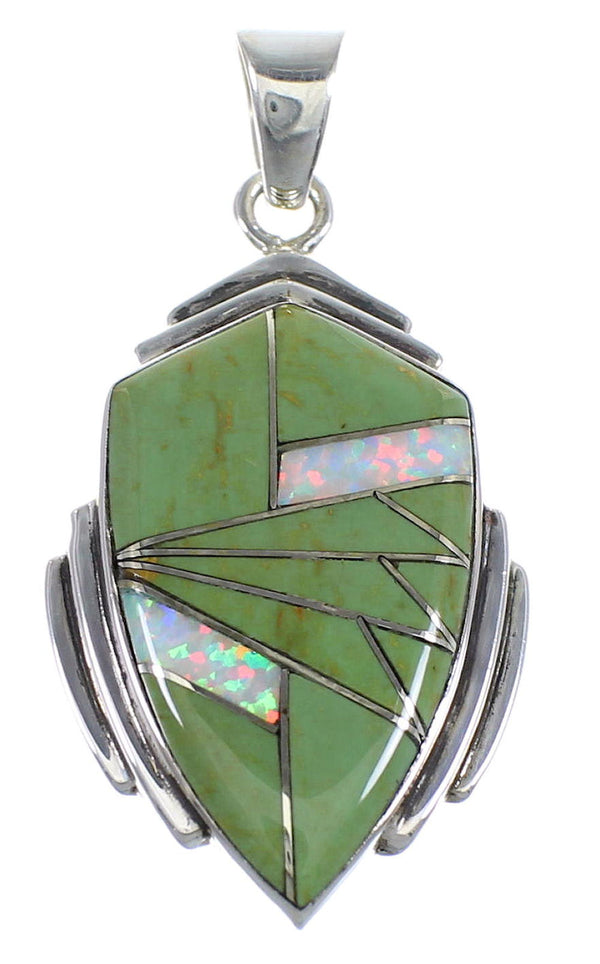 Turquoise And Opal Inlay Sterling Silver Pendant Southwestern Jewelry VX54836